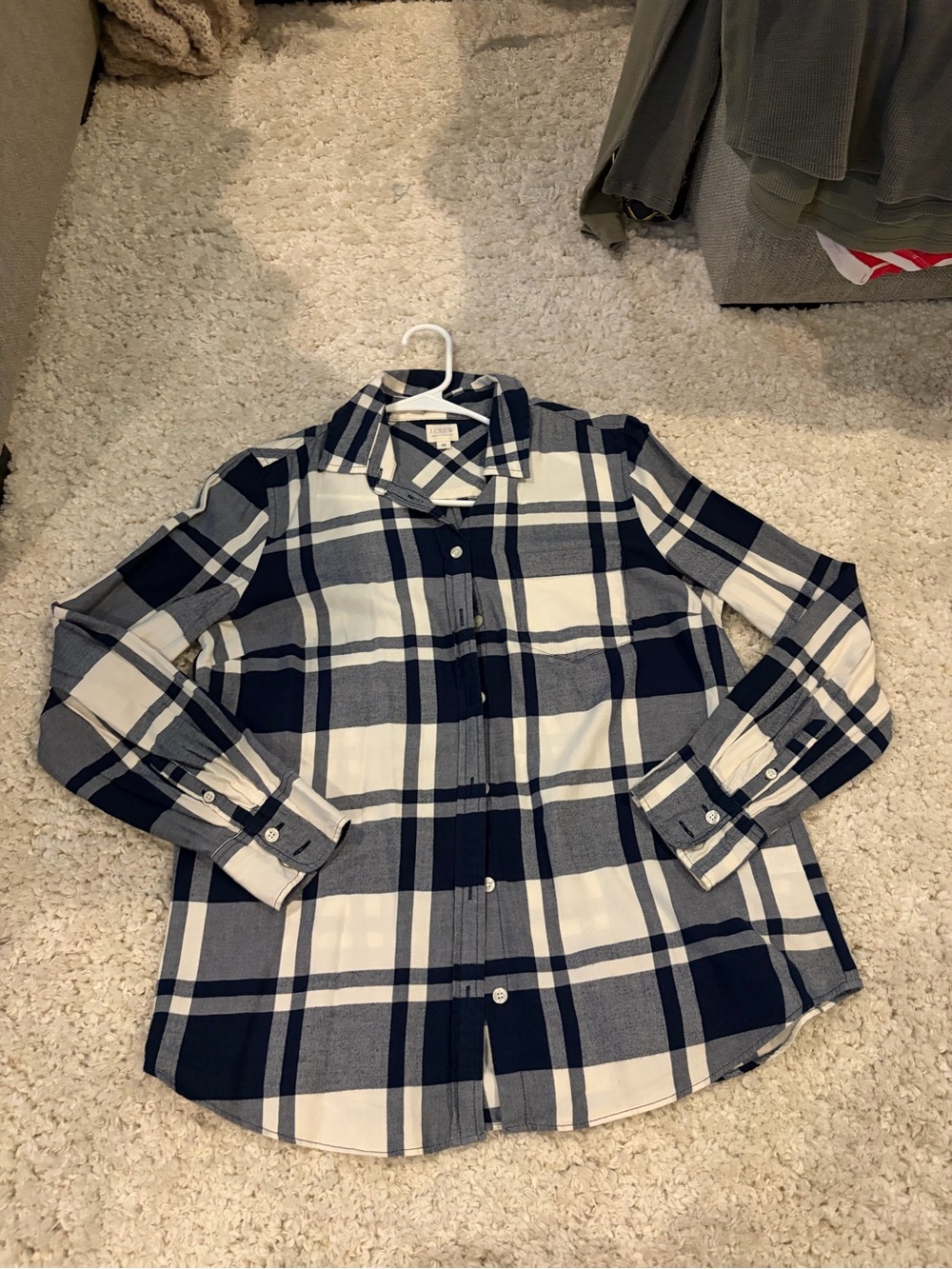 J. Crew Navy and White Plaid Button-Down Shirt
